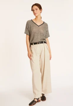 Maison Montagut T-Shirt Ajoure En Lin Col V - Marguerite><noscript><img width=