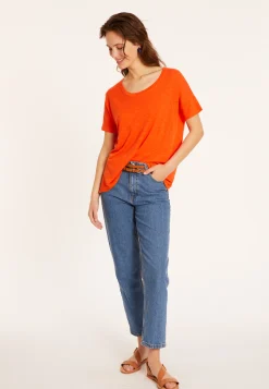 Maison Montagut T-Shirt Ample Col Rond En Lin Flamme - Pavot><noscript><img width=