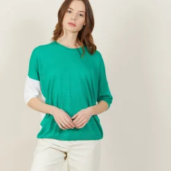 Maison Montagut T-Shirt Ample Col Rond En Lin Flamme Bicolore - Mairena Bis>Femme T-Shirts