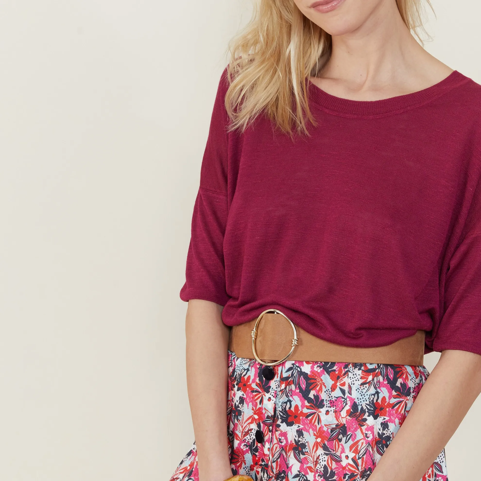 Maison Montagut T-Shirt Ample Col Rond En Lin Flamme - Mairena>Femme T-Shirts