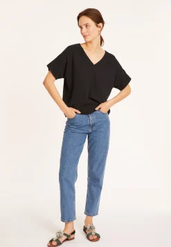 Maison Montagut T-Shirt Ample Col V En Coton Brosse - Maden><noscript><img width=