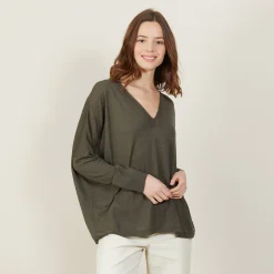 Maison Montagut T-Shirt Ample Col V En Lin Flamme - Beja><noscript><img width=