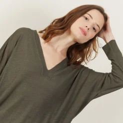 Maison Montagut T-Shirt Ample Col V En Lin Flamme - Beja><noscript><img width=