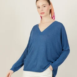 Maison Montagut T-Shirt Ample Col V En Lin Flamme - Beja><noscript><img width=