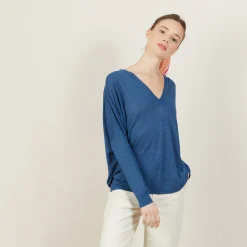 Maison Montagut T-Shirt Ample Col V En Lin Flamme - Beja><noscript><img width=