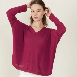 Maison Montagut T-Shirt Ample Col V En Lin Flamme - Beja><noscript><img width=