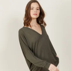 Maison Montagut T-Shirt Ample Col V En Lin Flamme - Beja><noscript><img width=