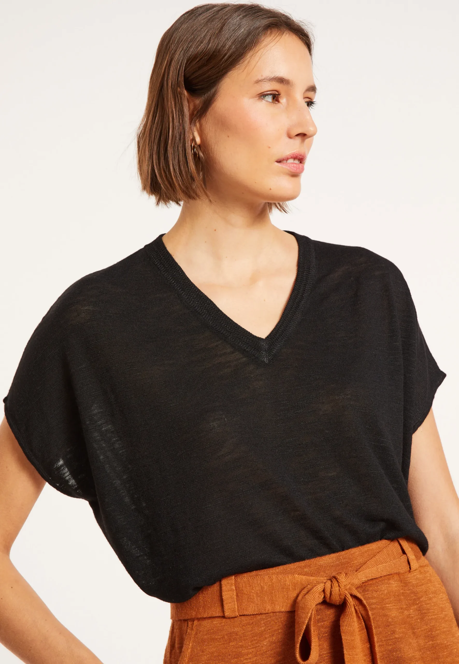 Maison Montagut T-Shirt Ample Col V En Lin Flamme - Marra>Femme T-Shirts