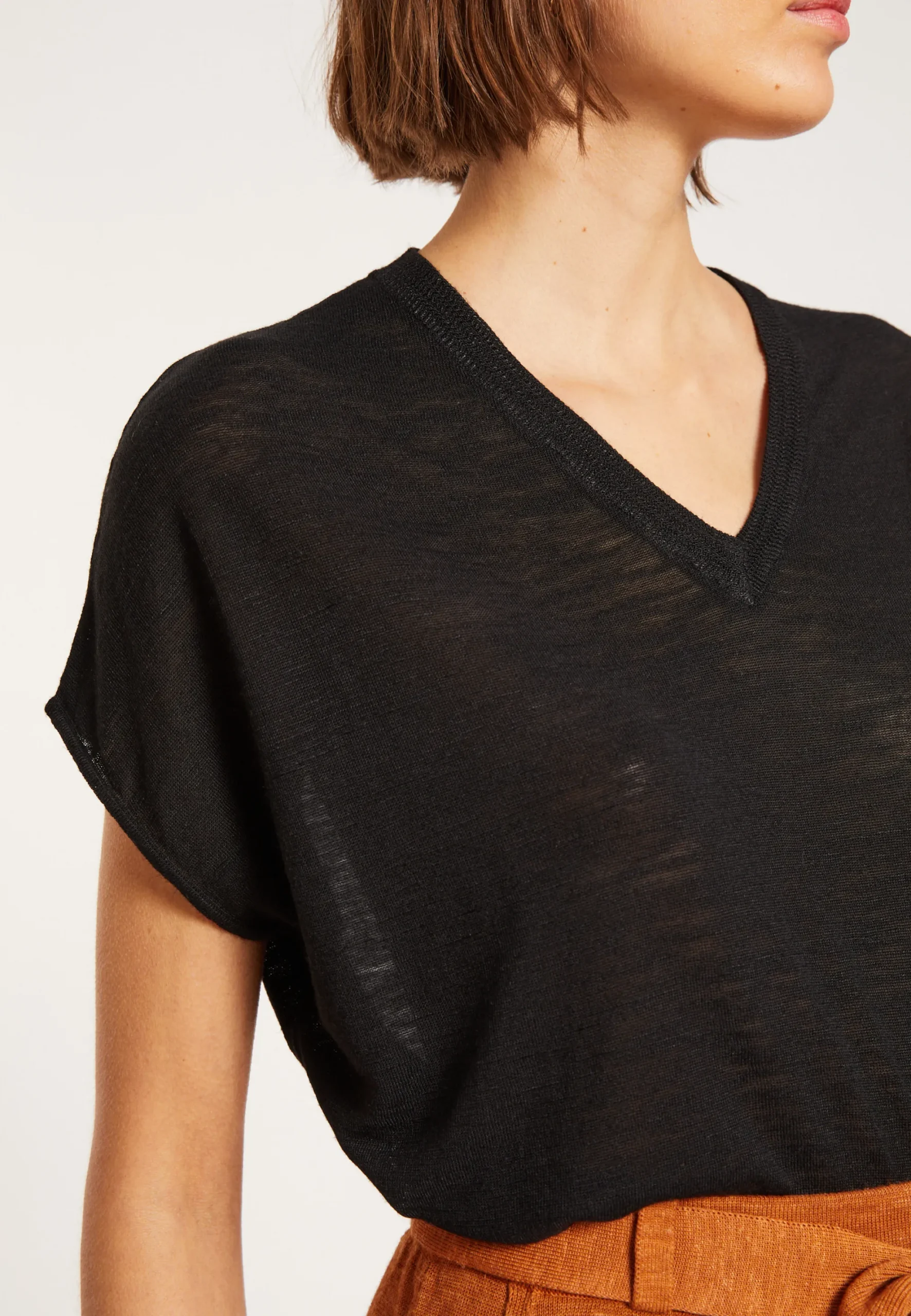 Maison Montagut T-Shirt Ample Col V En Lin Flamme - Marra>Femme T-Shirts