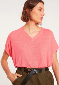 Maison Montagut T-Shirt Ample Col V En Lin Flamme - Marra><noscript><img width=