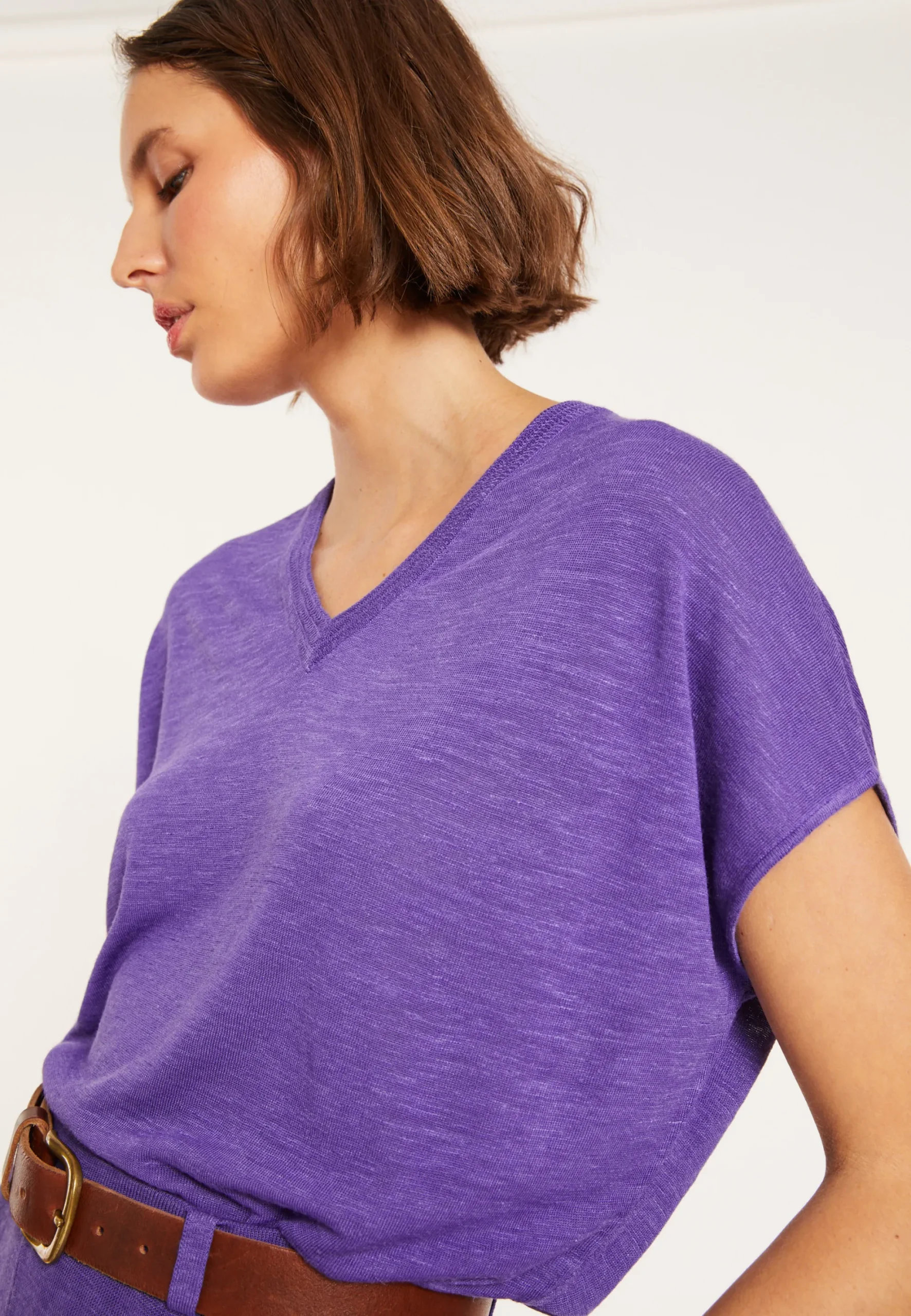 Maison Montagut T-Shirt Ample Col V En Lin Flamme - Marra>Femme T-Shirts