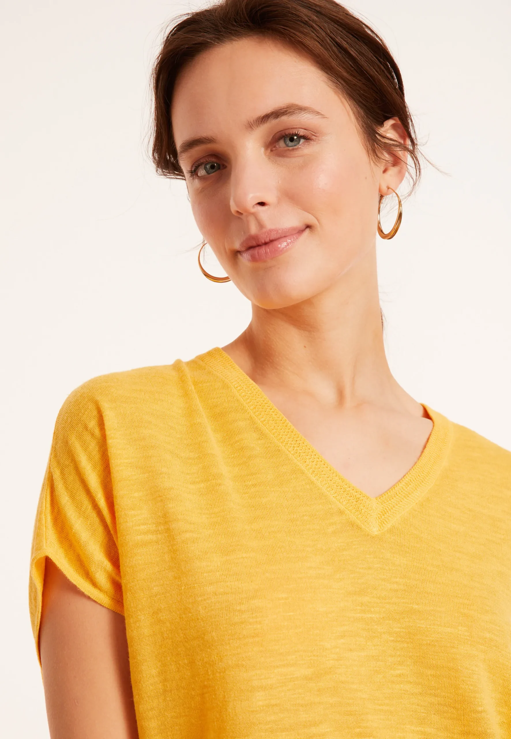 Maison Montagut T-Shirt Ample Col V En Lin Flamme - Marra>Femme T-Shirts