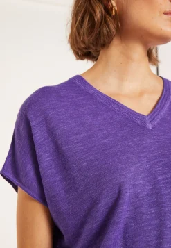 Maison Montagut T-Shirt Ample Col V En Lin Flamme - Marra><noscript><img width=