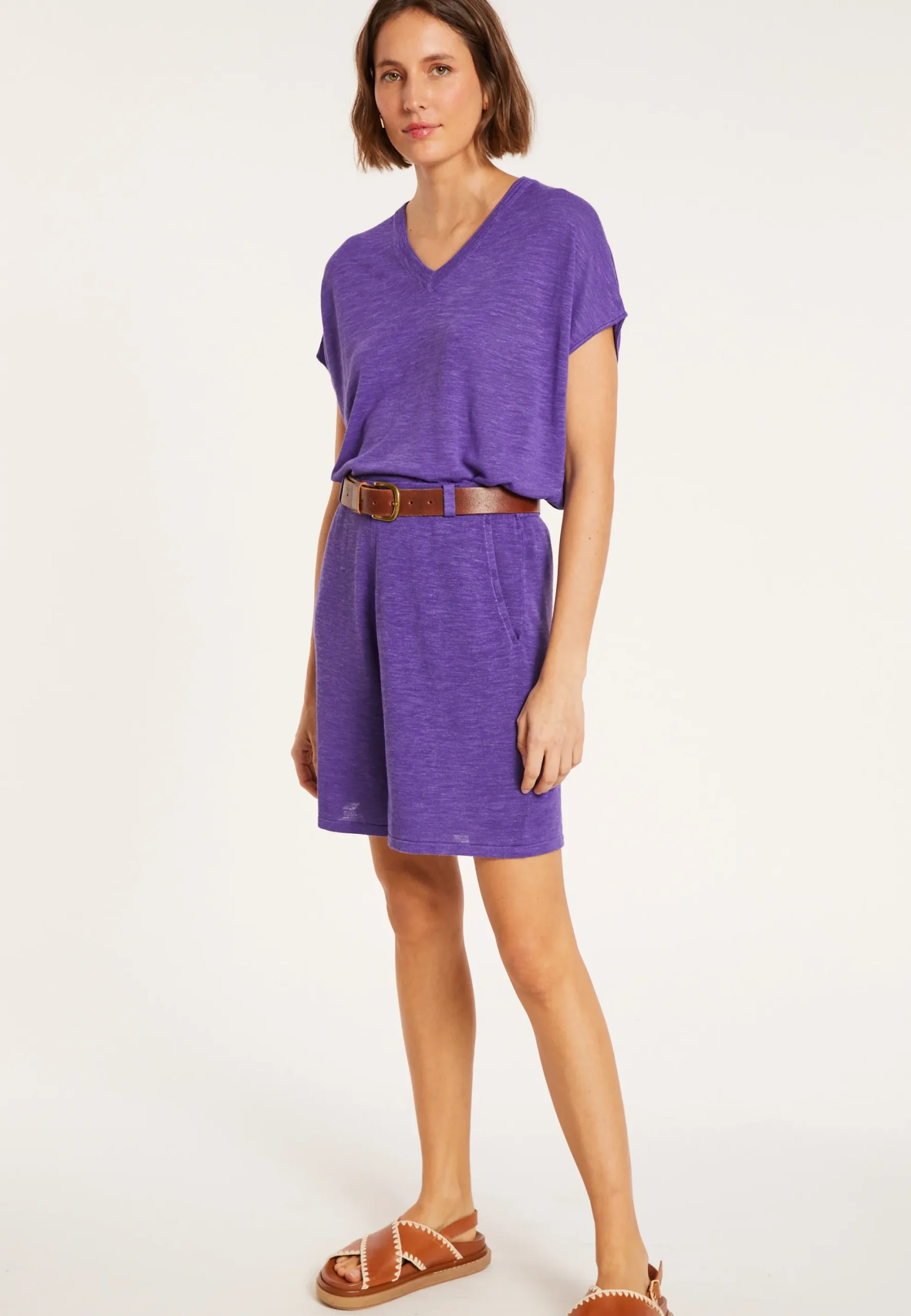 Maison Montagut T-Shirt Ample Col V En Lin Flamme - Marra>Femme T-Shirts