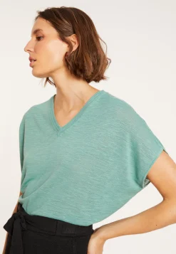 Maison Montagut T-Shirt Ample Col V En Lin Flamme - Marra><noscript><img width=