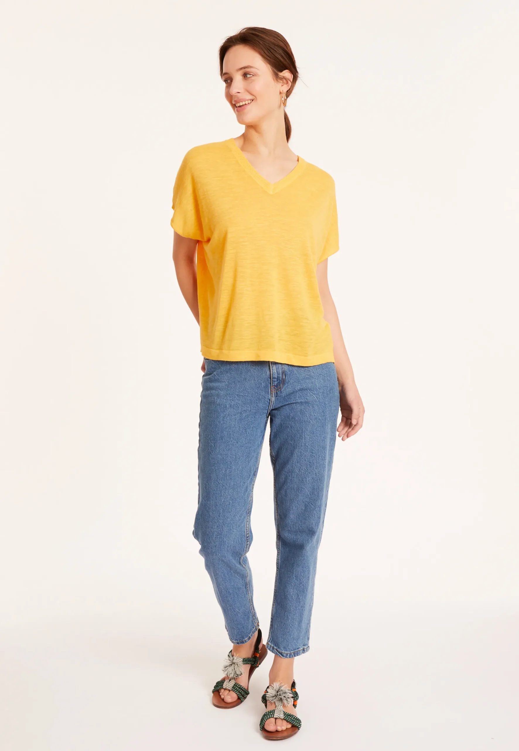 Maison Montagut T-Shirt Ample Col V En Lin Flamme - Marra>Femme T-Shirts