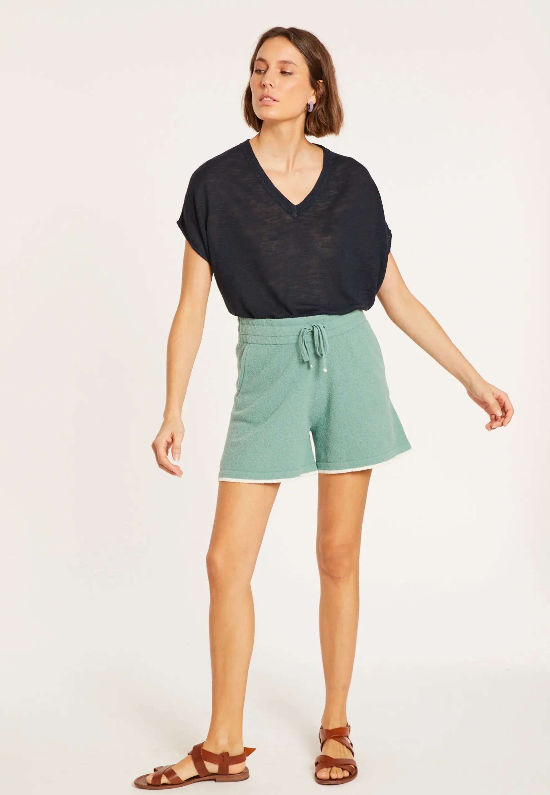 Maison Montagut T-Shirt Ample Col V En Lin Flamme - Marra>Femme T-Shirts