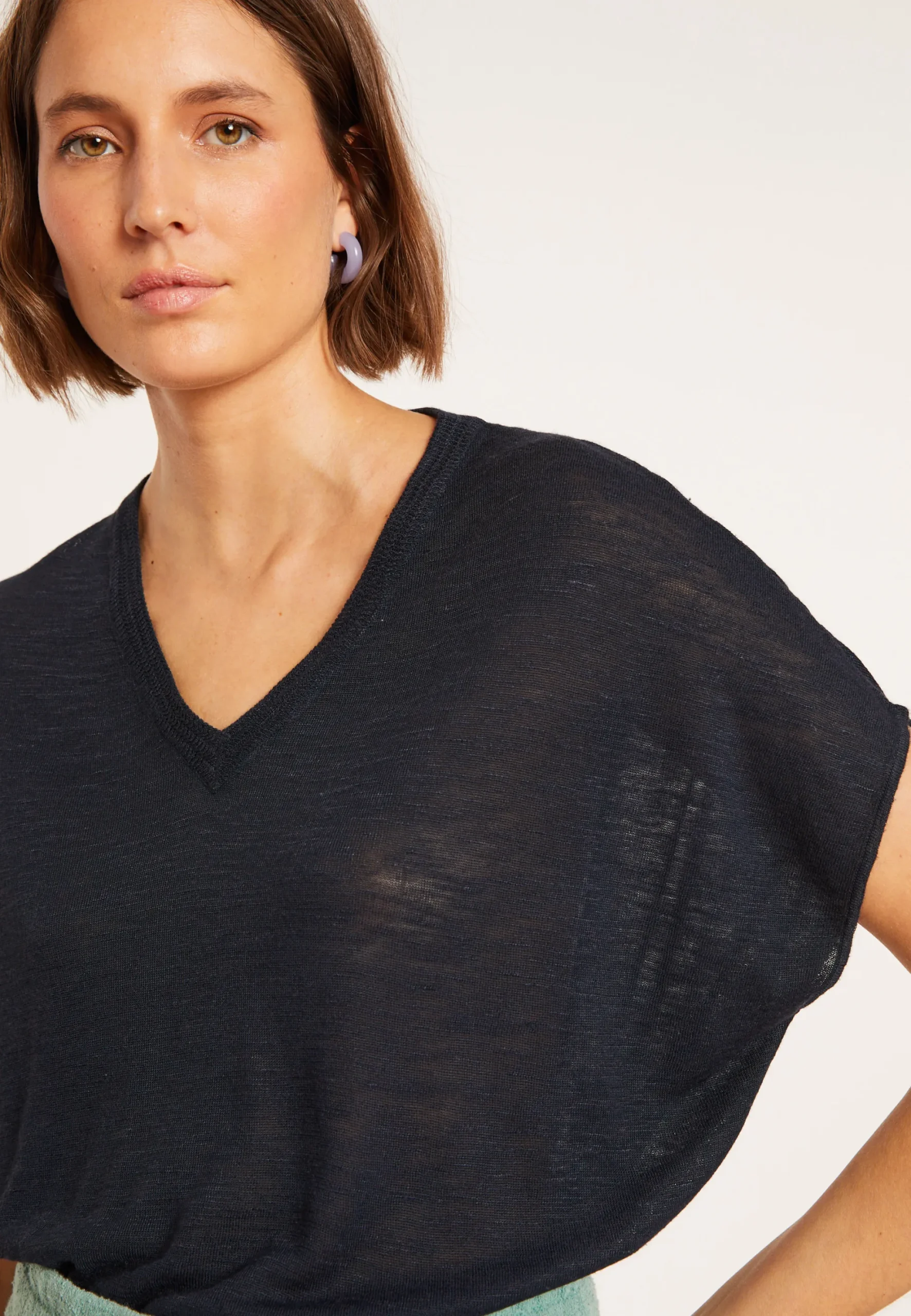 Maison Montagut T-Shirt Ample Col V En Lin Flamme - Marra>Femme T-Shirts