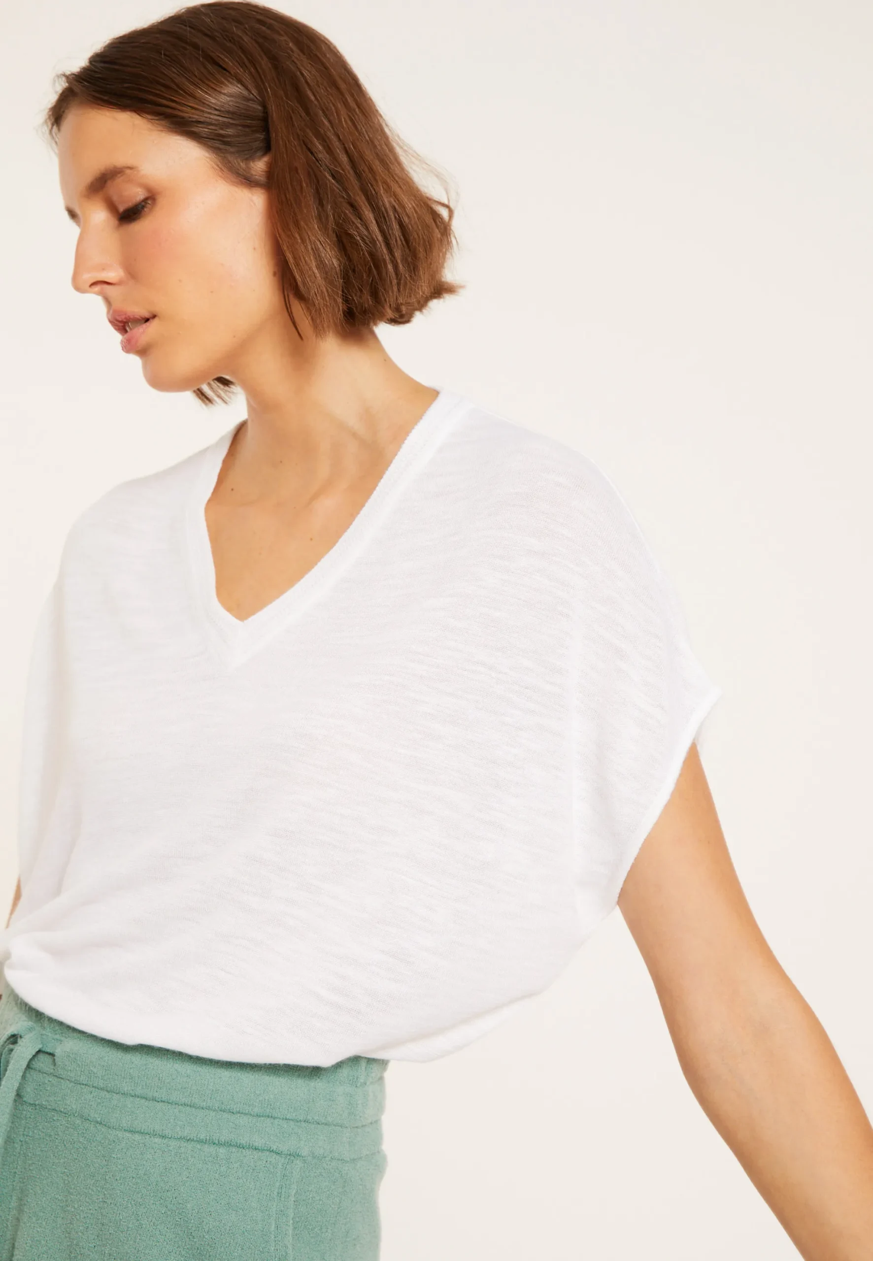 Maison Montagut T-Shirt Ample Col V En Lin Flamme - Marra>Femme T-Shirts