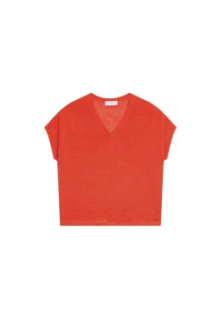 Maison Montagut T-Shirt Ample Col V En Lin Flamme - Marra><noscript><img width=