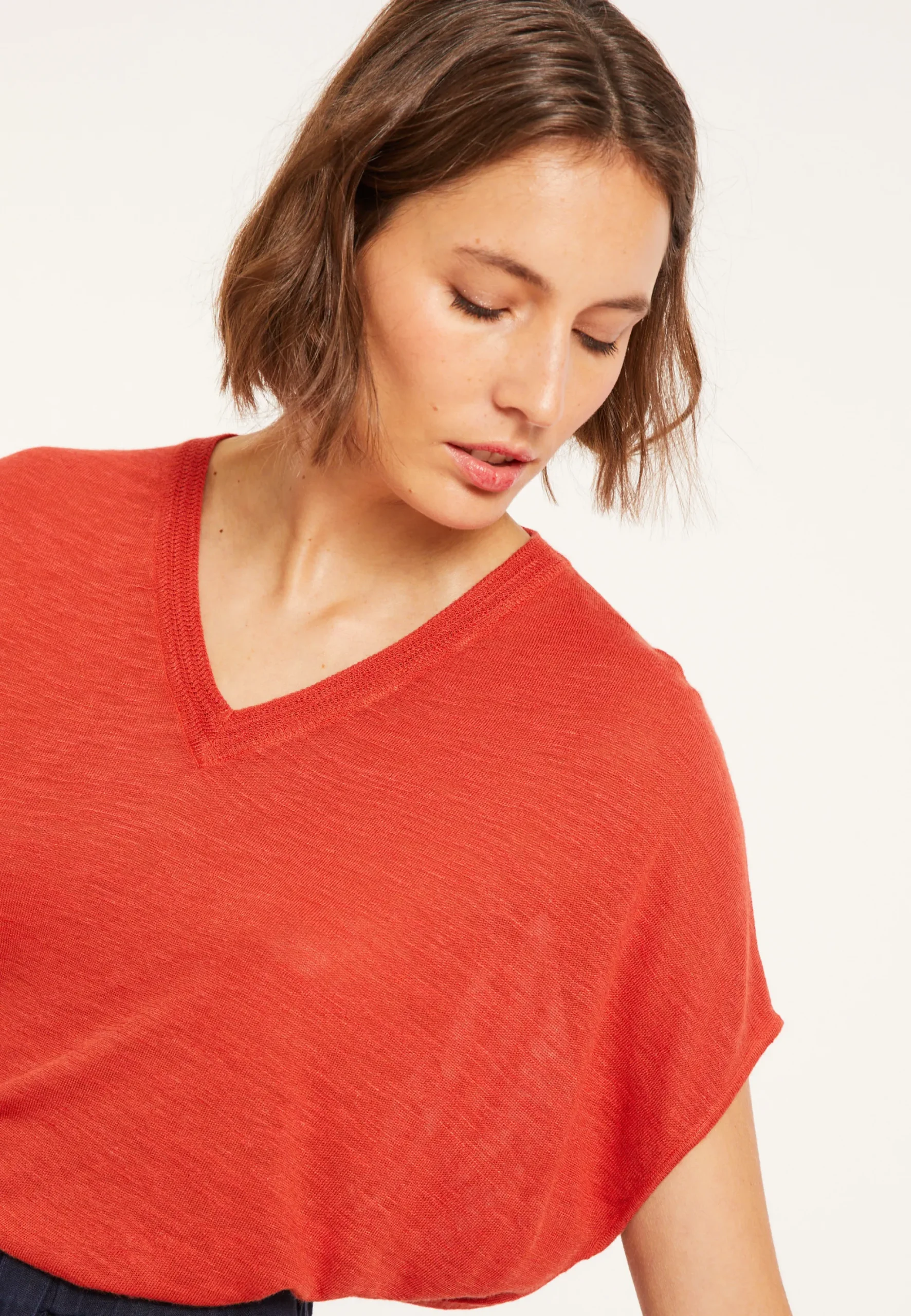 Maison Montagut T-Shirt Ample Col V En Lin Flamme - Marra>Femme T-Shirts