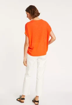 Maison Montagut T-Shirt Ample Col V En Lin Flamme - Marra><noscript><img width=