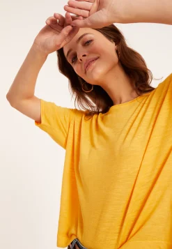 Maison Montagut T-Shirt Ample Manches Coudes En Lin Flamme - Taslim><noscript><img width=