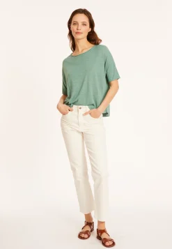 Maison Montagut T-Shirt Ample Manches Coudes En Lin Flamme - Taslim><noscript><img width=