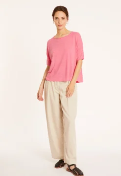 Maison Montagut T-Shirt Ample Manches Coudes En Lin Flamme - Taslim><noscript><img width=