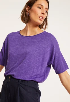 Maison Montagut T-Shirt Ample Manches Coudes En Lin Flamme - Taslim><noscript><img width=