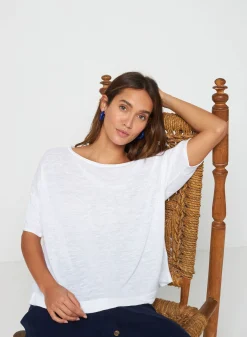 Maison Montagut T-Shirt Ample Manches Coudes En Lin Flamme - Taslim><noscript><img width=