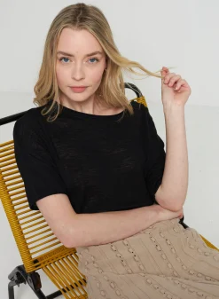 Maison Montagut T-Shirt Ample Manches Coudes En Lin Flamme - Taslim><noscript><img width=