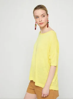 Maison Montagut T-Shirt Ample Manches Coudes En Lin Flamme - Taslim><noscript><img width=