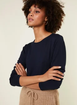 Maison Montagut T-Shirt Boutonne En Bambou Cachemire Col Rond En Maille Fine - Aelia><noscript><img width=