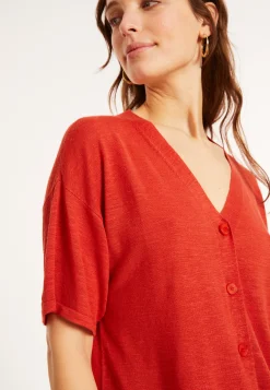 Maison Montagut T-Shirt Boutonne En Lin Flamme - Maddie>Femme T-Shirts