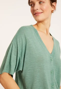 Maison Montagut T-Shirt Boutonne En Lin Flamme - Maddie><noscript><img width=