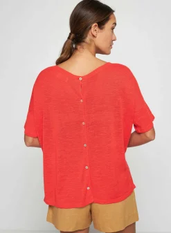 Maison Montagut T-Shirt Boutonne En Lin Flamme - Tally><noscript><img width=