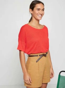 Maison Montagut T-Shirt Boutonne En Lin Flamme - Tally><noscript><img width=