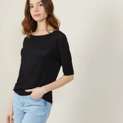 Maison Montagut T-Shirt Col Rond En Lin Flamme - Bonnie><noscript><img width=