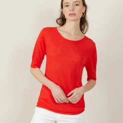 Maison Montagut T-Shirt Col Rond En Lin Flamme - Bonnie><noscript><img width=