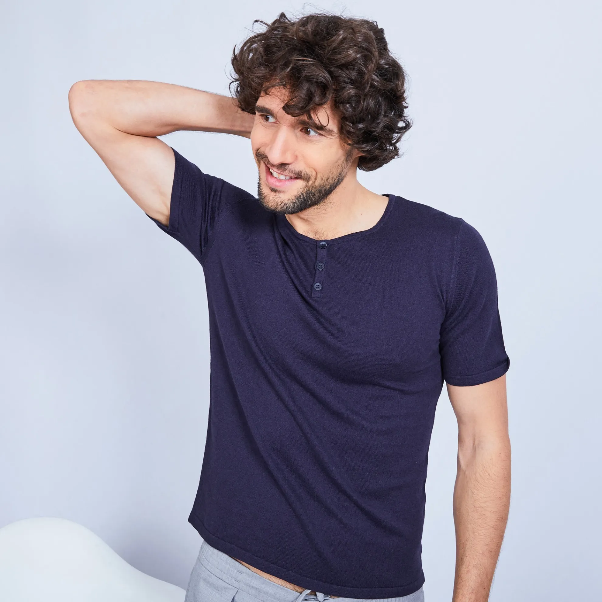 Maison Montagut T-Shirt Col Tunisien En Coton Cachemire - Haruni>Homme T-Shirts