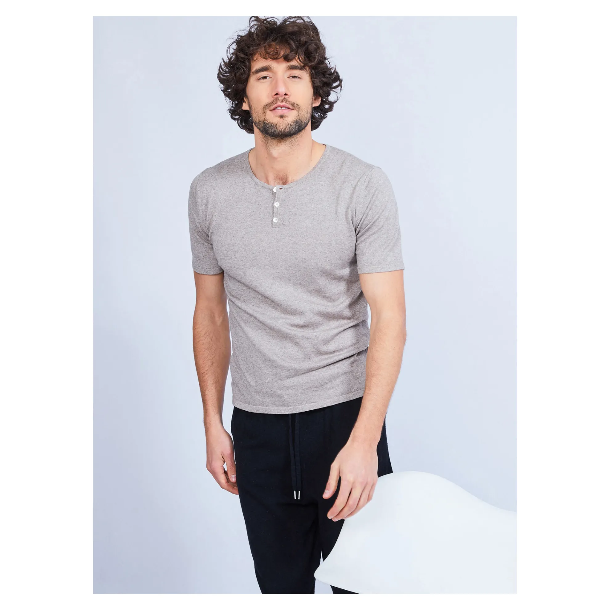 Maison Montagut T-Shirt Col Tunisien En Coton Cachemire - Haruni>Homme T-Shirts