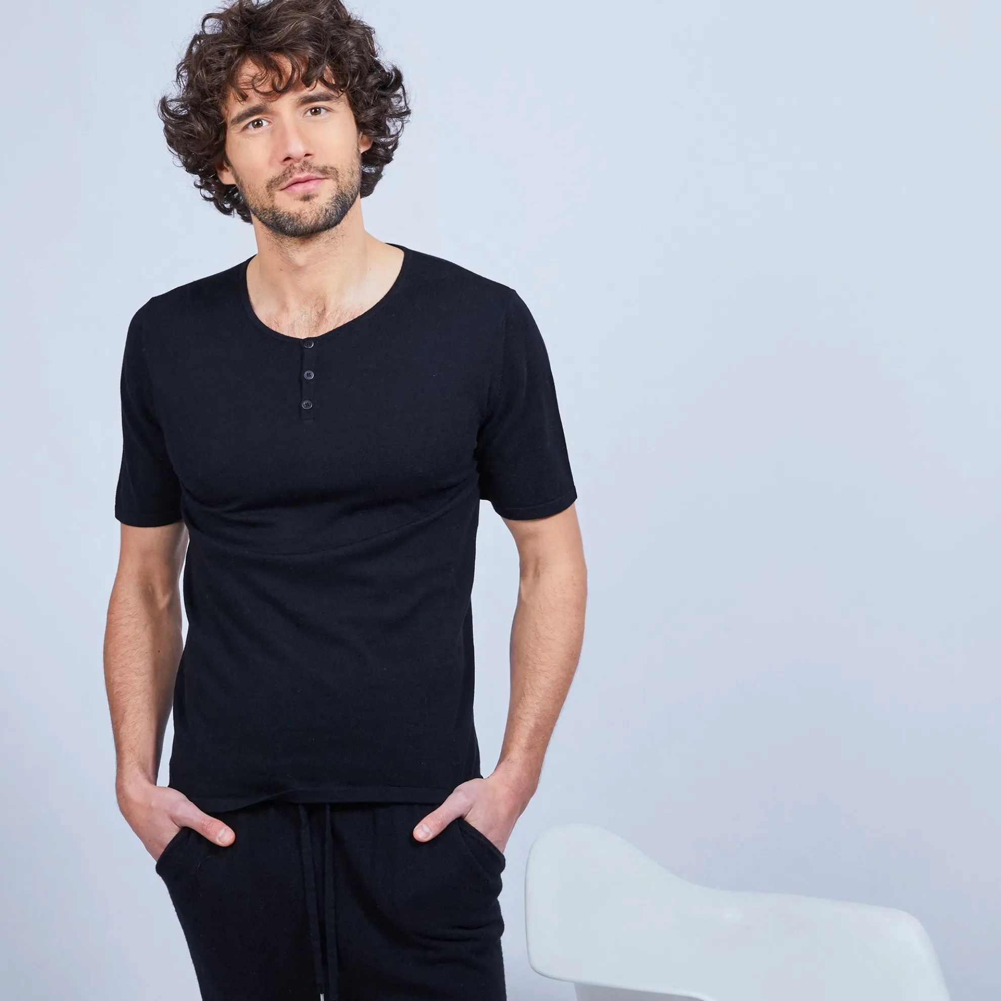 Maison Montagut T-Shirt Col Tunisien En Coton Cachemire - Haruni>Homme T-Shirts