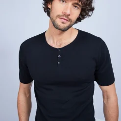 Maison Montagut T-Shirt Col Tunisien En Coton Cachemire - Haruni><noscript><img width=