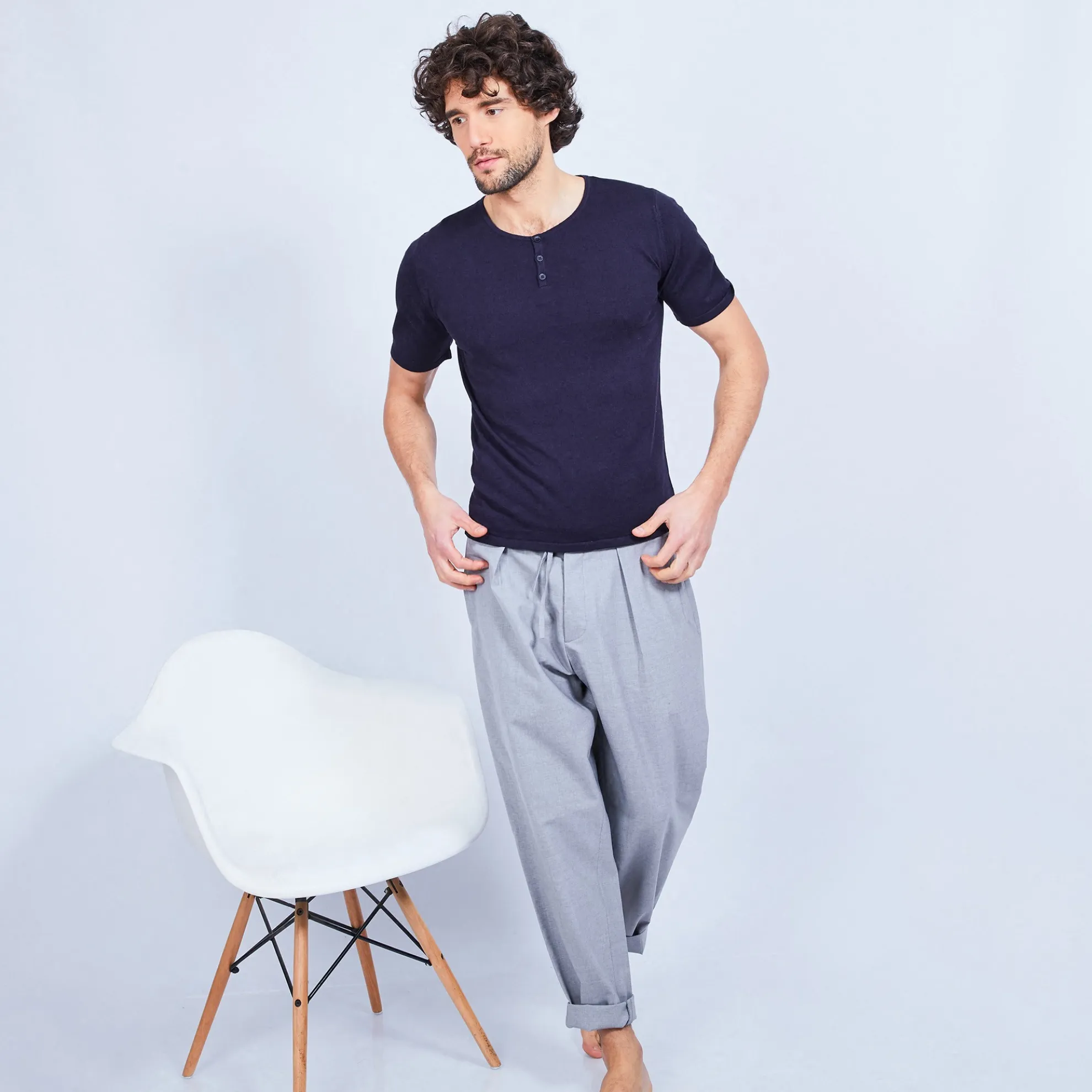 Maison Montagut T-Shirt Col Tunisien En Coton Cachemire - Haruni>Homme T-Shirts