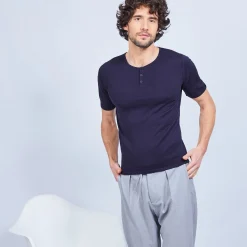 Maison Montagut T-Shirt Col Tunisien En Coton Cachemire - Haruni><noscript><img width=