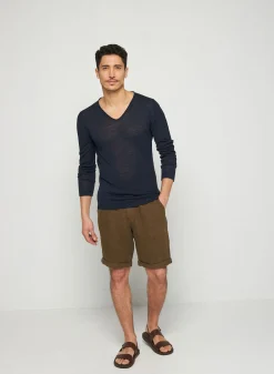 Maison Montagut T-Shirt Col Tunisien En Lin Flamme - Blayne><noscript><img width=