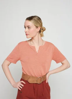 Maison Montagut T-Shirt Col Tunisien En Lin Flamme - Boheme><noscript><img width=