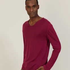 Maison Montagut T-Shirt Col Tunisien En Lin Flamme - Blayne><noscript><img width=