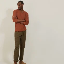 Maison Montagut T-Shirt Col Tunisien En Lin Flamme - Blayne><noscript><img width=